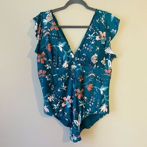 ModCloth The Kelsie One Piece Swimsuit Floral Ruffle Shoulders